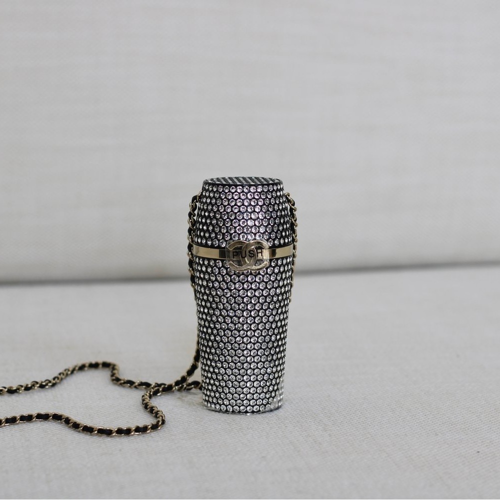 Authentic Chanel Rhinestone lipstick case on chain bag